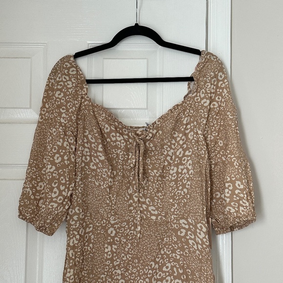 Brand New Sincerely Jules Leopard Cheetah Print Tan Dress Size XL Maxi Cottage - Picture 2 of 7